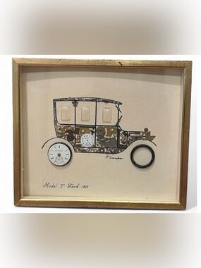 F. Lember Vintage Handmade 1915 Ford Model T Horological Collage Artwork Framed